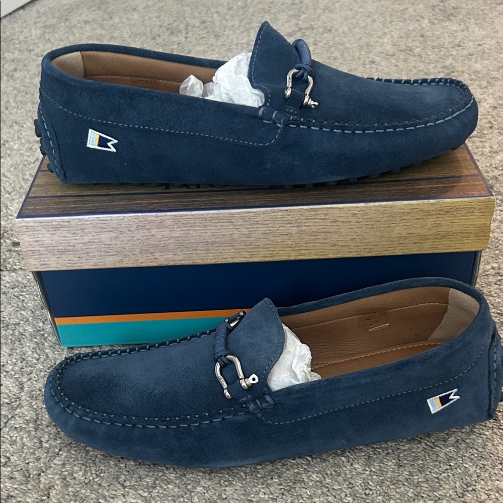 Elegant Blue Suede Loafers with Metal Detail